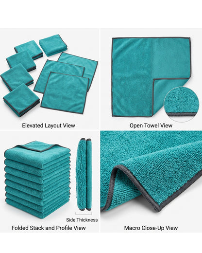 Velvr Dual Pile Microfiber Car Cloths Teal 16 x 16 in 8 Pack
