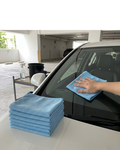 Velvr Glass Cleaning Microfiber Cloths Sky Blue 14 x 14 in 6 Pack